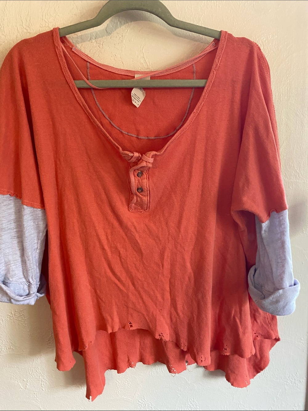We The Free Washed Coral Two-Tone Henley Top